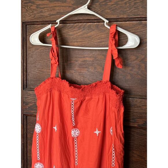 Joie Cleta Red White Salsa Embroidered Parrot Cotton Eyelet Maxi Dress Sz L - Picture 2 of 11